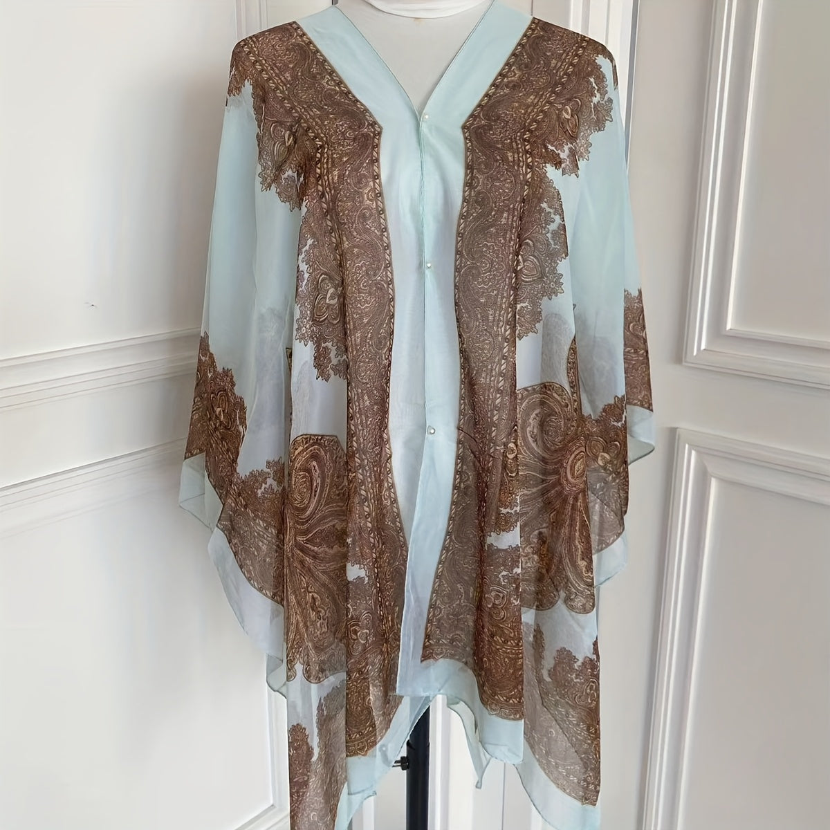 Women's Turquoise Jacquard Scarf Shawl – Large Square Lightweight Breathable Beach Cover-Up & Multiway Long Wrap Poncho