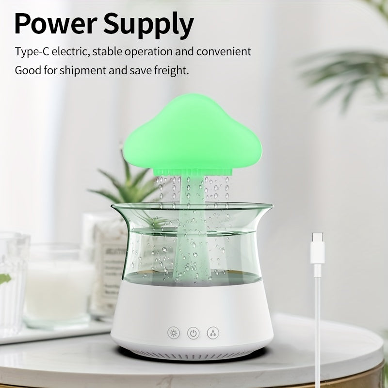 USB Mushroom Night Lamp with Rain-Cloud Aromatherapy Diffuser & Ultra-Quiet Humidifier — White Zen Home Decor for Bedroom & Office