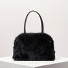 Burgundy Plush Shoulder Bag — Y2K Square PU-Trim Underarm Handbag for Women