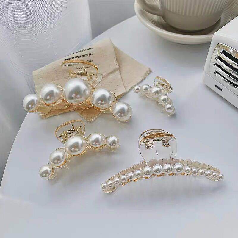 4-Pack Elegant Pearl Hair Clips for Women – Medium Strong-Grip Plastic Hairpins