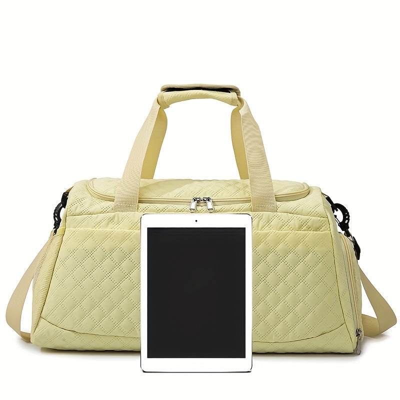 Women's Quilted Diamond 3-Piece Bag Set – Large Capacity Nylon Travel Tote, Removable-Strap Handbag & Square Makeup Bag