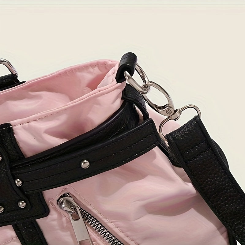 Trendy Underarm Baguette Bag - Black Hippie Shoulder Purse with Removable Strap and Zipper Closure