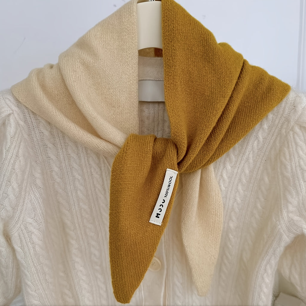 Women's Luxury 100% Wool Triangle Shawl Scarf - Brown Elegant Knit Neck Wrap, Headband & Face Cover for Winter, Office & Party