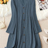 Plus Size V-Neck Long Sleeve Tunic Dress – Solid Color Autumn Winter Elegant Stretch Knit for Women
