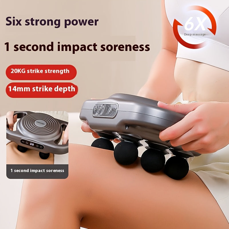 6-Head Percussion Massage Gun — Deep Tissue Massager, 44.1 lb (20 kg) Force, 9,600 RPM, 14 mm Travel, Rechargeable 1800mAh for Neck Back Legs Feet