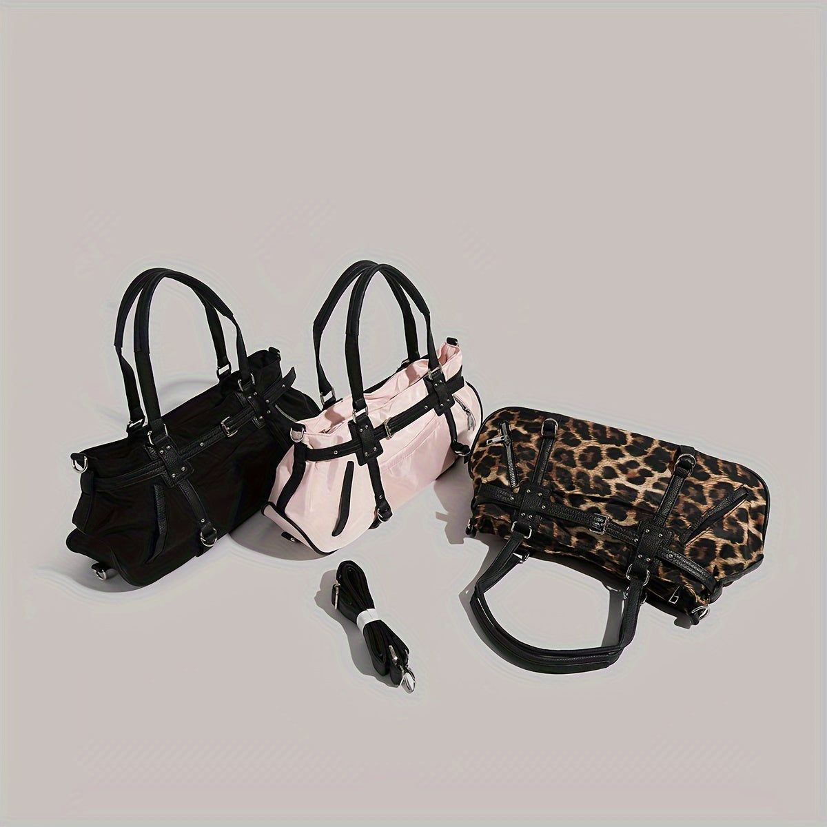 Trendy Underarm Baguette Bag - Black Hippie Shoulder Purse with Removable Strap and Zipper Closure