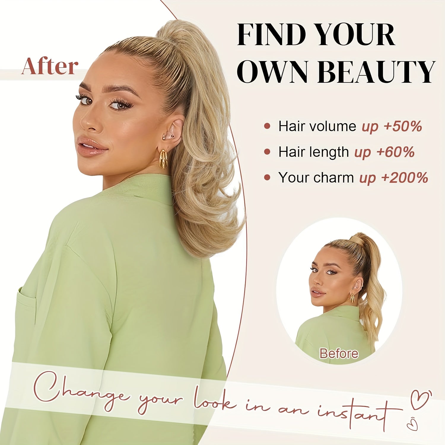 20-Inch (50 cm) Curly Wavy Drawstring Clip-On Ponytail Extension for Women