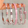 Pink Stainless Steel Bracelet with Cubic Zirconia — Light Luxury Women's Jewelry Gift for Mom & Partner