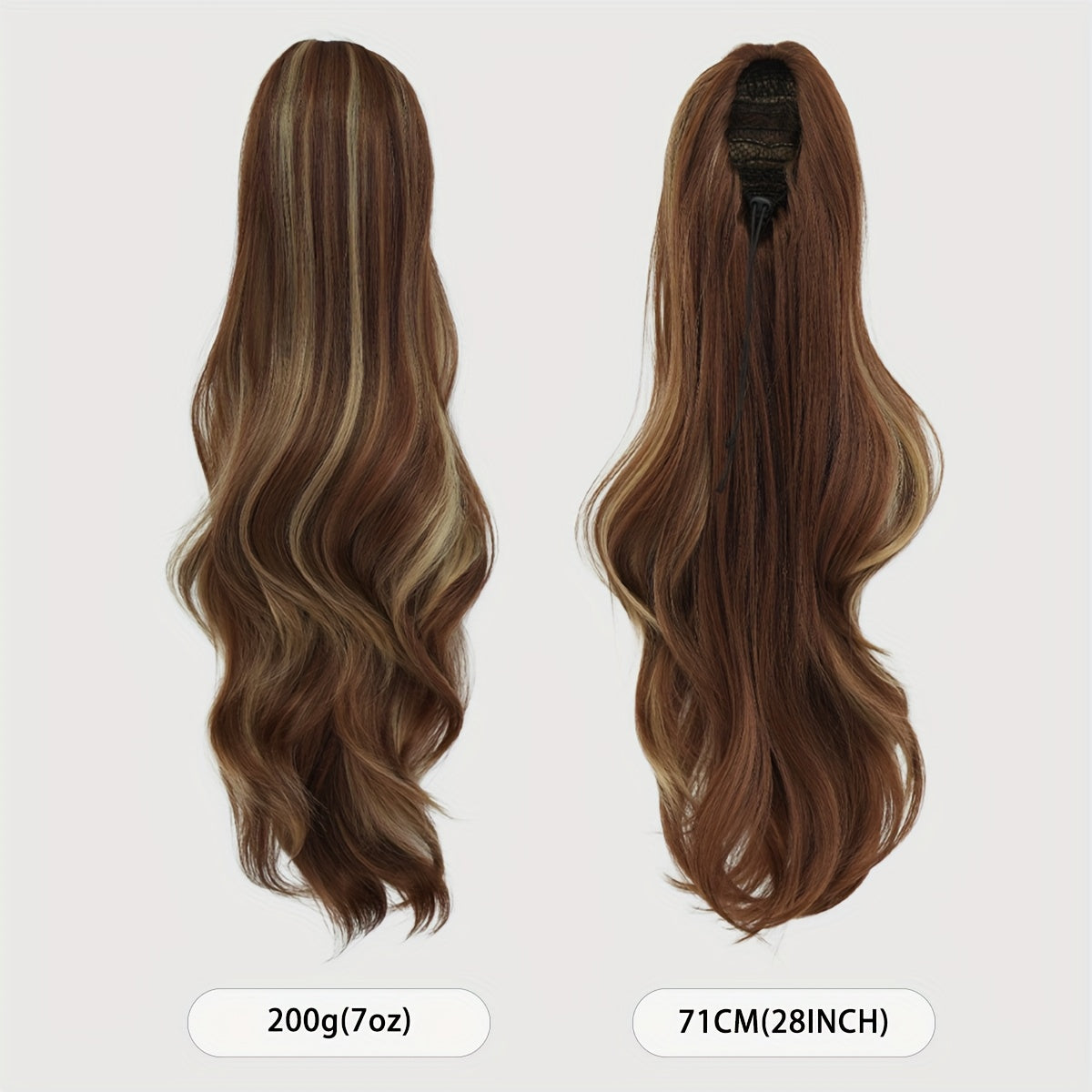 7JHH WIGS 28-Inch (71 cm) Loose Curly Drawstring Ponytail Hair Extension – Natural Brown Ombre, Heavy-Duty Realistic Volume for Women