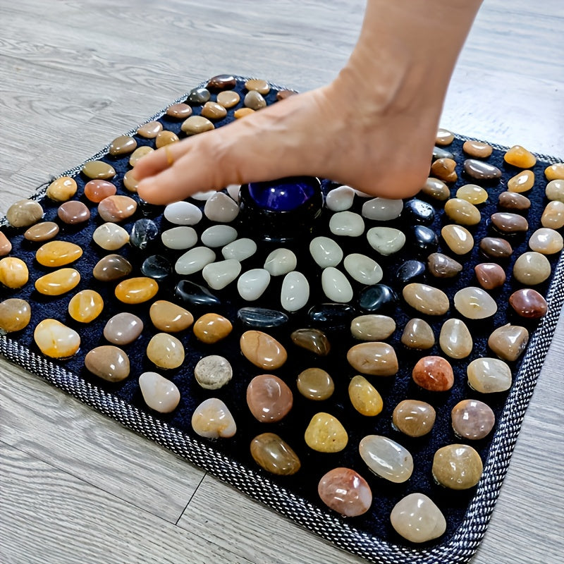 Natural Stone Foot Massage Mat with Roller – Reflexology Stone Road Pad for Blood Circulation & Deep Relaxation, Gift Box
