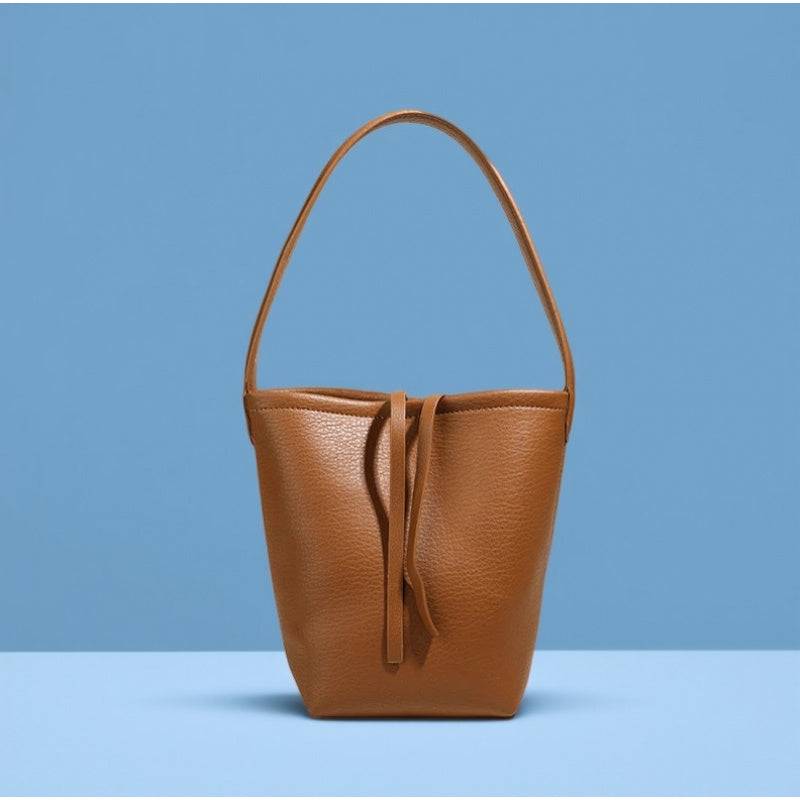 Women's Large Capacity Drawstring Tote – Structured PU Bucket Handbag with Gold-Tone Hardware for Work, Travel & Everyday