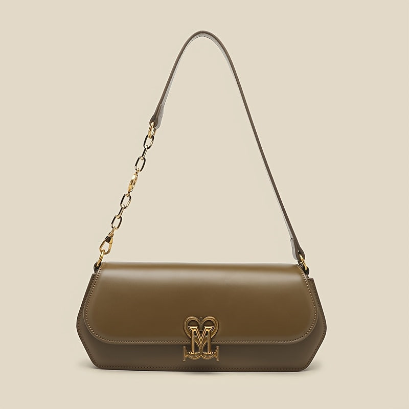 SMILE FOCUS Women's Underarm Baguette Bag - Gold-Tone Chain Strap, Magnetic Closure, PU Leather Shoulder Purse (Black/Tan)