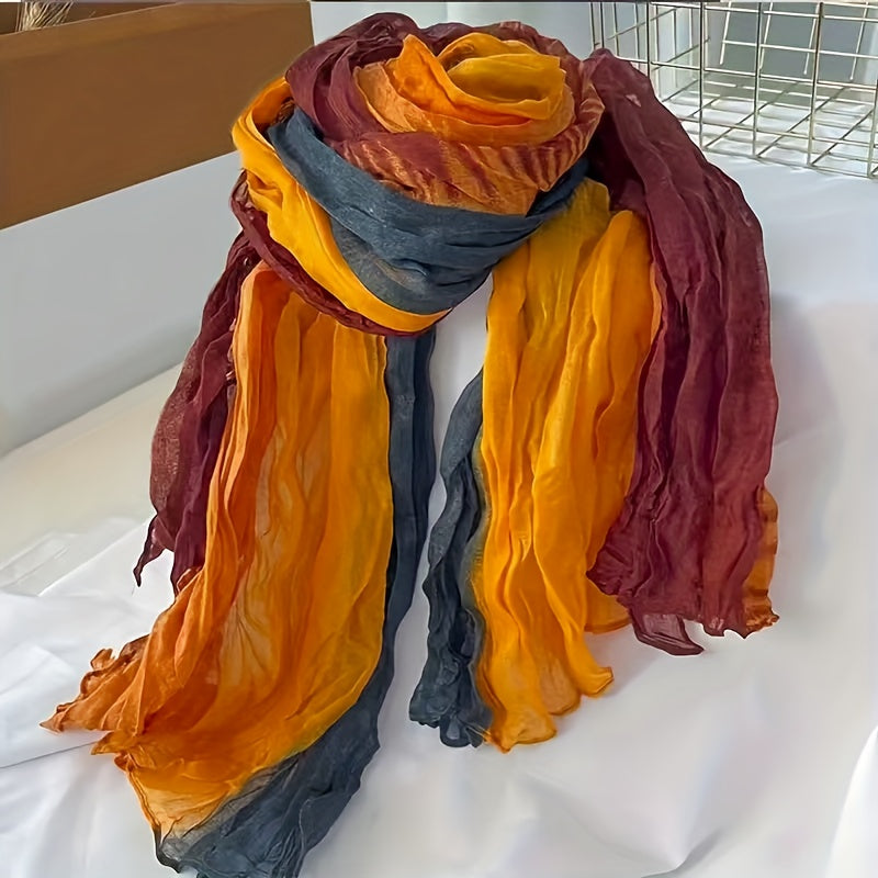 Pastel Pink & Mint Green Japanese Korean Scarf - Lightweight Drapey Head Wrap & Neck Scarf for Women, Minimalist Spring-Summer Accessory