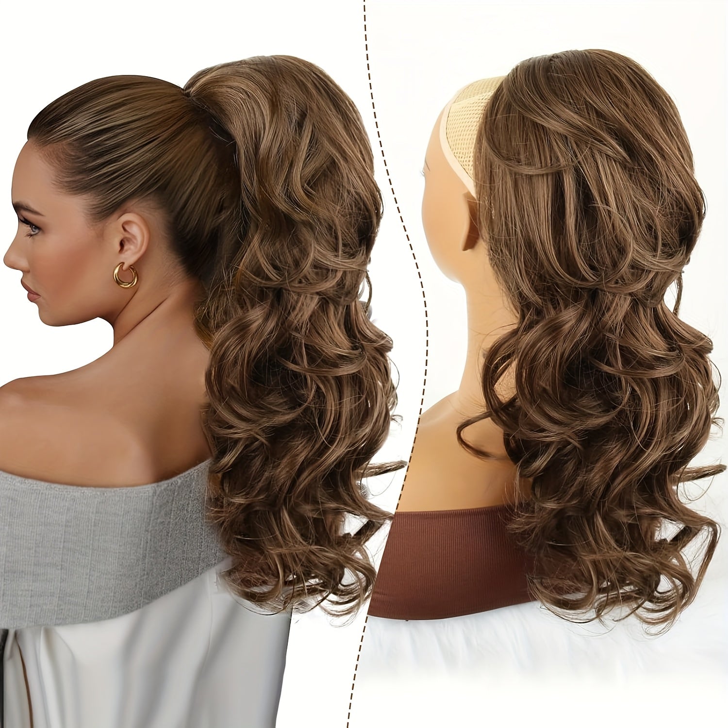 18-Inch (45 cm) Wavy Curly Claw Clip-In Ponytail Extension - Heat-Resistant Synthetic Hairpiece for Women, Clip-On Layered Ponytail for Daily & Party Wear