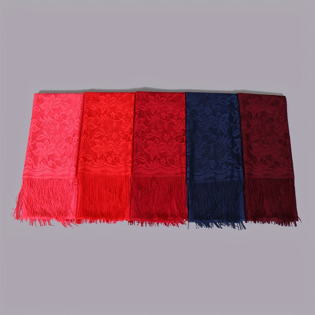 Lace Bridal Shawl – Embroidered Wedding Scarf with Tassels, Windproof Head Wrap & Church Veil