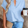 Women's V-Neck Blouse with Stand Collar – Lightweight Yellow Regular Fit Casual Top, 100% Polyester, Machine Washable