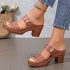 Women's Platform Slip-On Sandals, Chunky Block Heel, Soft PU Sole, Ankle-Strap Open Toe