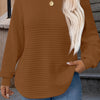 Plus Size Waffle Knit Black Sweatshirt - Lightweight Long Sleeve Round Neck Pullover for Women, Fall/Winter