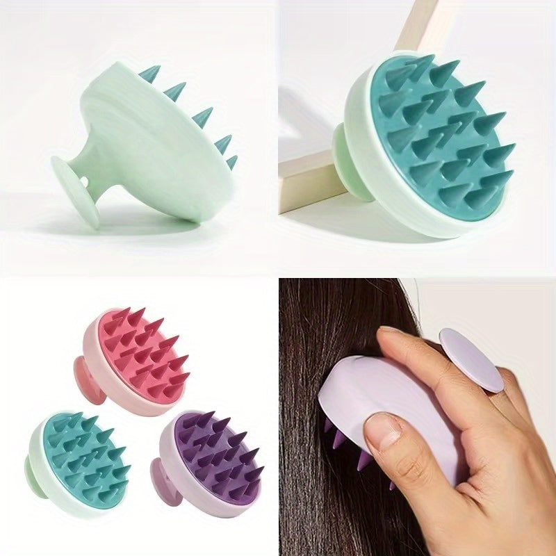Dual-Head Shampoo Brush & Scalp Massager - Soft Rubber Bristles, ABS Handle - Gentle Detangling & Deep Cleansing for Dandruff and Split Ends - Pastel Pink Teal Purple