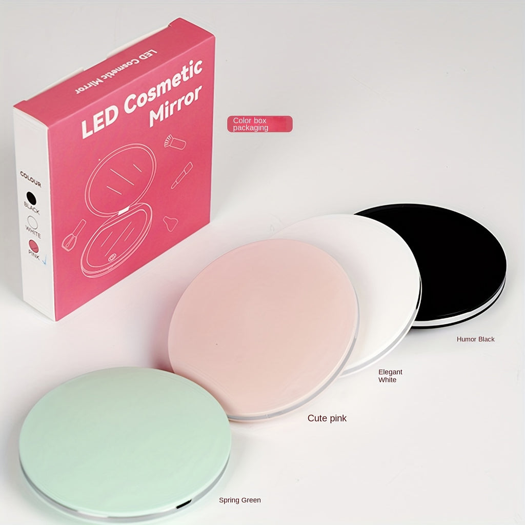 LED Travel Makeup Mirror - Lighted Double-Sided Compact with 2X & 5X Magnification, USB Rechargeable Foldable Handheld for Purse & Pocket