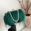 Fluffy Faux Fur Pearl-Handle Evening Clutch — Winter Party & Valentine’s Day Bag for Women (Phone & Coins)