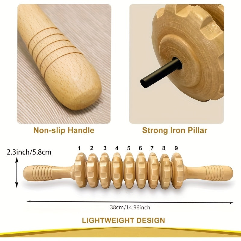 Wooden Fascia Massage Roller Wheel – Handheld Myofascial Roller for Body, Neck & Back, Portable Muscle Relief Gift