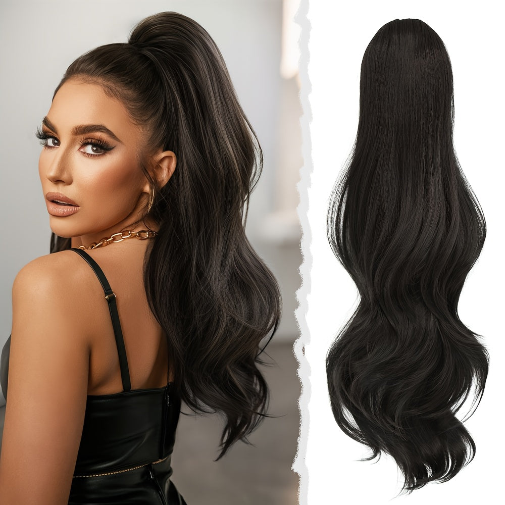 7JHH WIGS 28-Inch (71 cm) Loose Curly Drawstring Ponytail Hair Extension – Natural Brown Ombre, Heavy-Duty Realistic Volume for Women