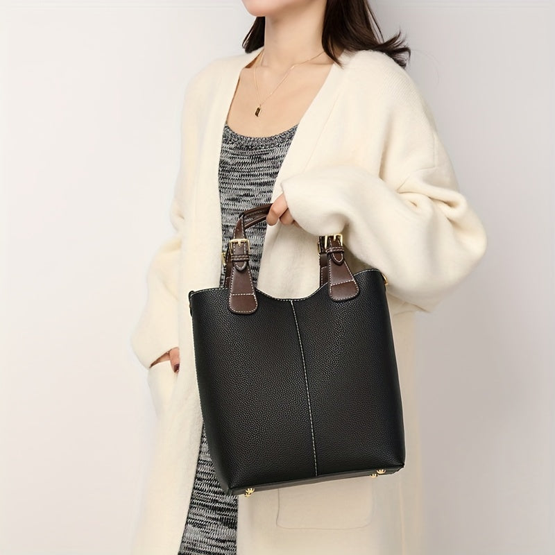 Elegant Women's Mini Bucket Bag – Lightweight PU Leather Handbag with Removable Strap, Zipper Closure & Painted Edge Detail