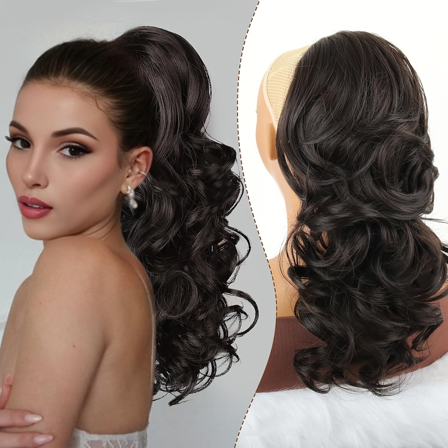 18-Inch (45 cm) Wavy Curly Claw Clip-In Ponytail Extension - Heat-Resistant Synthetic Hairpiece for Women, Clip-On Layered Ponytail for Daily & Party Wear