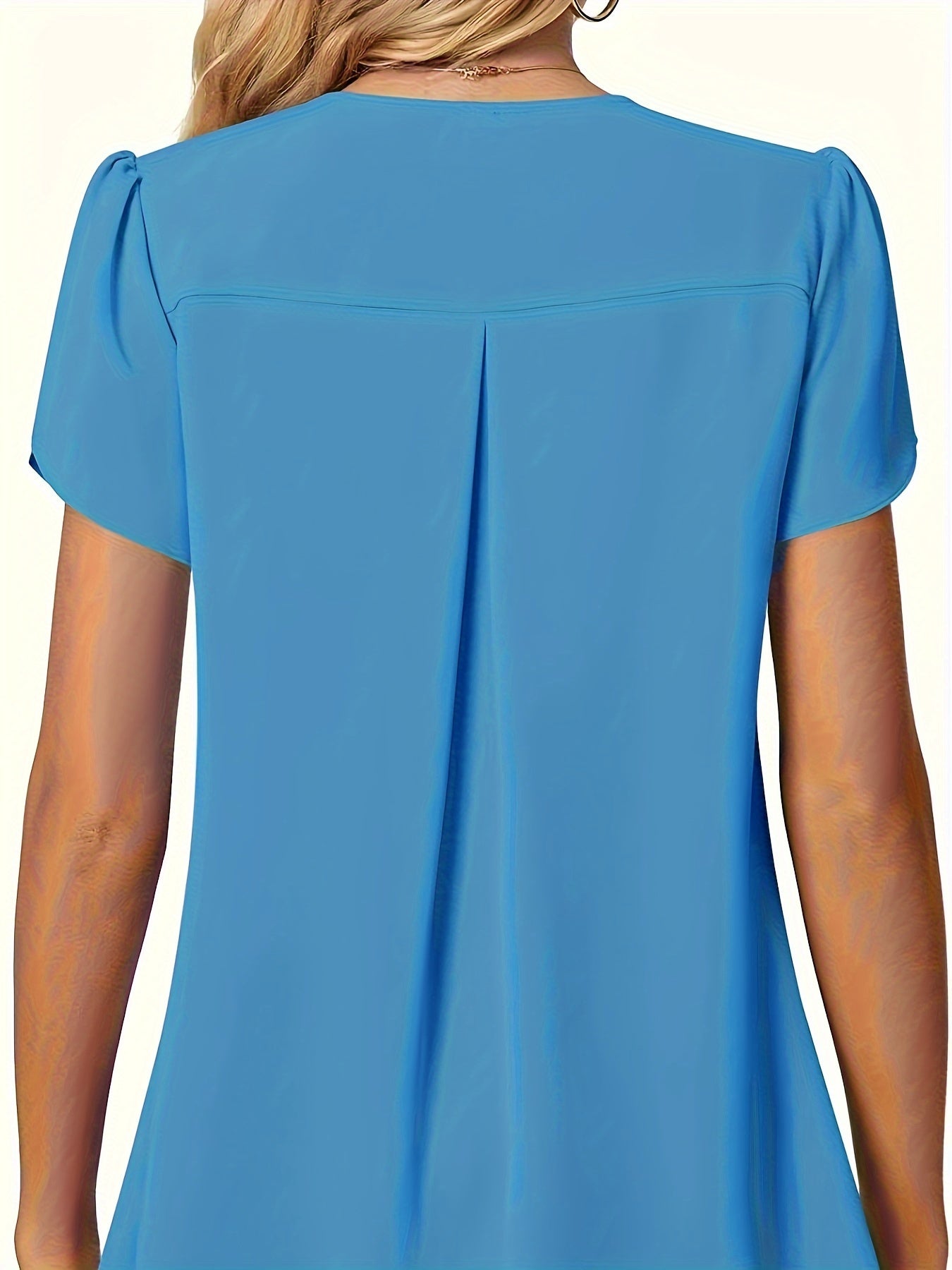 Women's Black Chiffon V-Neck Peplum Blouse with Ruffle Short Sleeves — Lightweight Polyester Summer Top