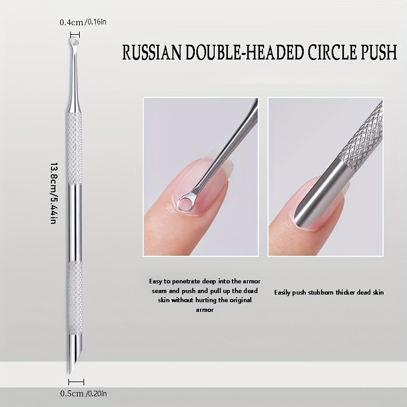 Stainless Steel Cuticle Pusher & Nail Care Tool - Dual-Ended Manicure & Pedicure Dead Skin Remover, Portable Durable