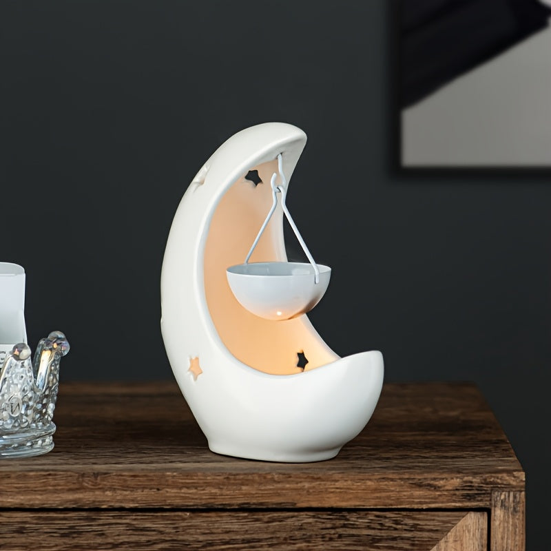 Star and Moon Ceramic Candle Holder | Essential Oil Diffuser & Arabian Desktop Home Decor | Eid & Holiday Gift