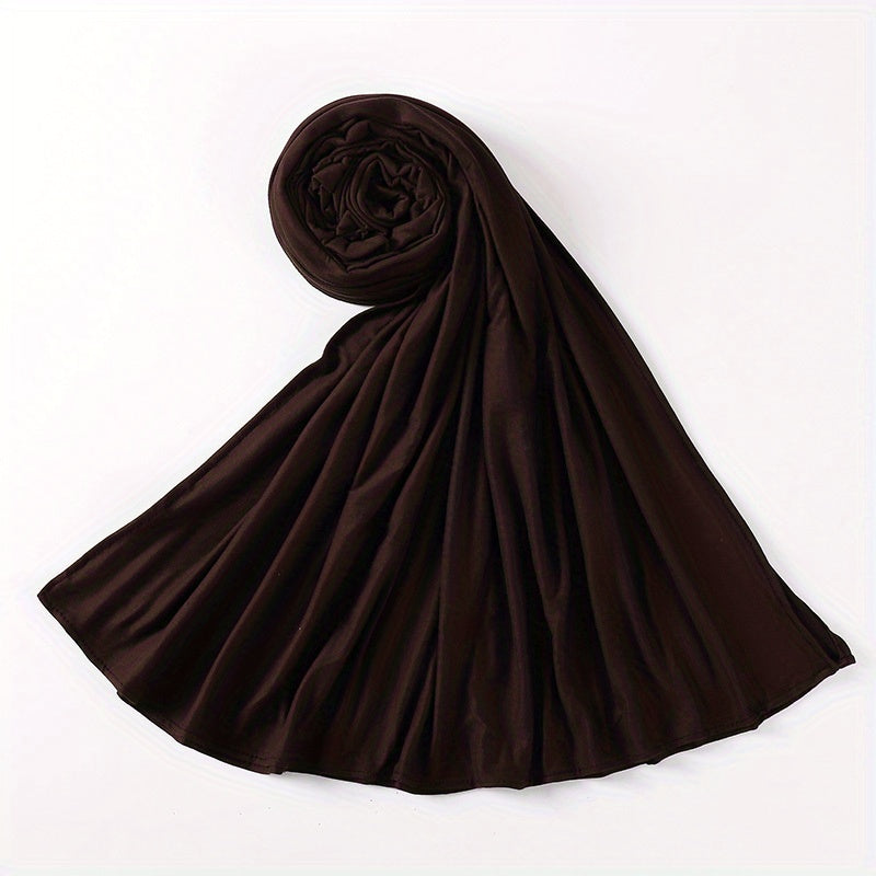 Long Jersey Hijab - Lightweight Breathable Solid Scarf, Windproof Elegant Shawl for Women