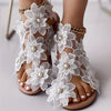 Women's Floral Flat Sandals Faux Pearl Toe Loop Slip-On Beach & Casual Travel Shoes