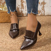 Women's Black Mary Jane Pointed-Toe Pumps, 8 cm (3.15 in) Mid Heel, Non-Slip PU Sole