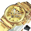 T-WINNER Women's Automatic Mechanical Watch – Luxury Gold Skeleton Dial, Luminous Hands, Stainless Steel Strap with Folding Safety Clasp