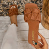 Women's Pleated Slide Sandals, Square Open Toe Flat Summer Slip-On