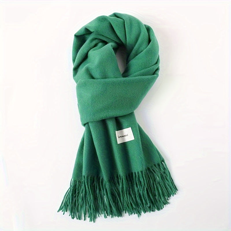 Solid Color Tassel Scarf with Fringe - Lightweight Polyester Shawl for Women