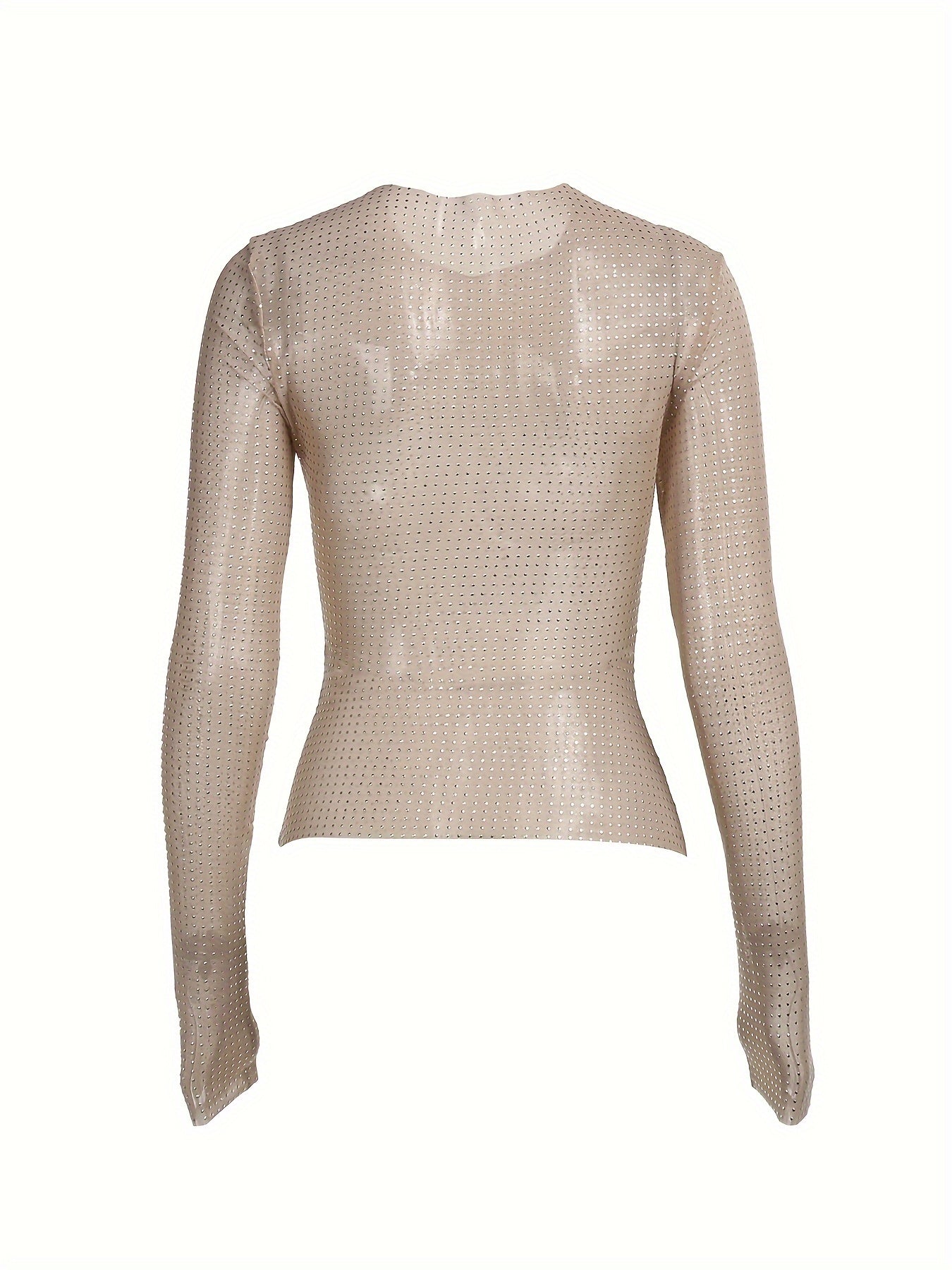 Women's Semi-Sheer Mesh Long Sleeve Slim Fit Crew Neck Top - Stretchy Breathable Blouse for Spring Summer Fall