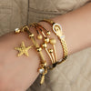 3-Pack Women's Western-Style Gold-Plated Stainless Steel Bracelet Set, Layered Heart Charms with Beads and Dangle Balls, Party & Festival Jewelry