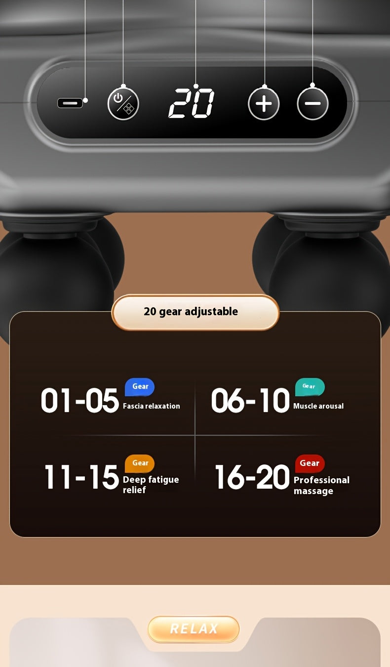 6-Head Percussion Massage Gun — Deep Tissue Massager, 44.1 lb (20 kg) Force, 9,600 RPM, 14 mm Travel, Rechargeable 1800mAh for Neck Back Legs Feet