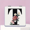Alphabet Folding Handheld Makeup Mirror for Women & Girls - Floral & Heart Cutout Portable Vanity Mirror A-Z