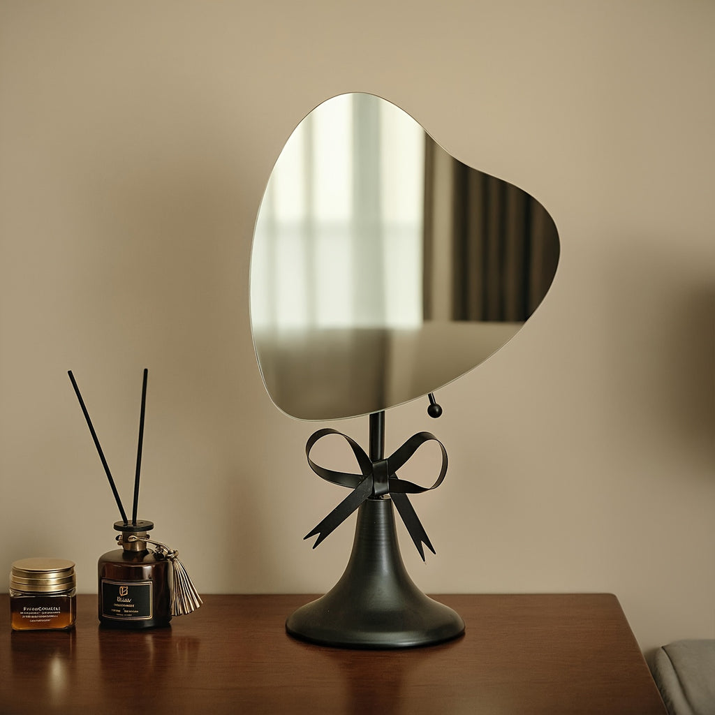 Adjustable Heart Base Makeup Mirror — Tabletop & Hanging Vanity Mirror, Portable No-Power Metal Mirror (Gold/Black)