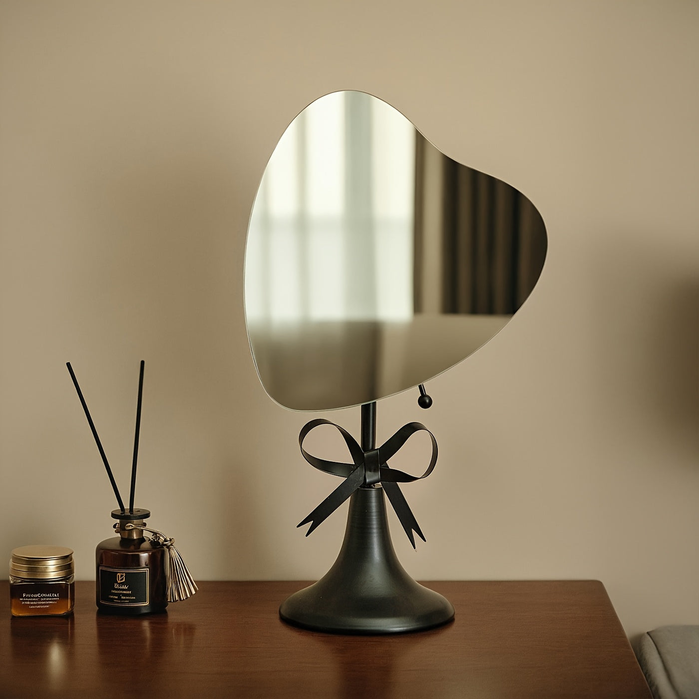 Adjustable Heart Base Makeup Mirror — Tabletop & Hanging Vanity Mirror, Portable No-Power Metal Mirror (Gold/Black)