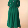 Plus Size Long Sleeve Maxi Dress with Pockets - Vibrant Orange Crew Neck Fit & Flare, Medium Stretch