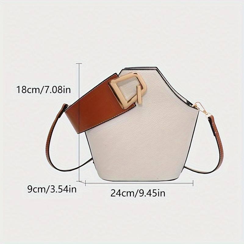 Elegant Beige Bucket Bag – French-Inspired Women's Handbag with Adjustable Thin Shoulder Strap, Large Capacity, Zipper Closure, Crossbody Purse for Work & Travel