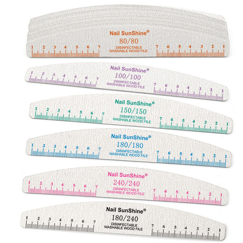 10-Pack Half-Moon Nail Files & Buffers – 80/100/150/180/240 Grit – Birch Wood Sandpaper for Manicure & Pedicure