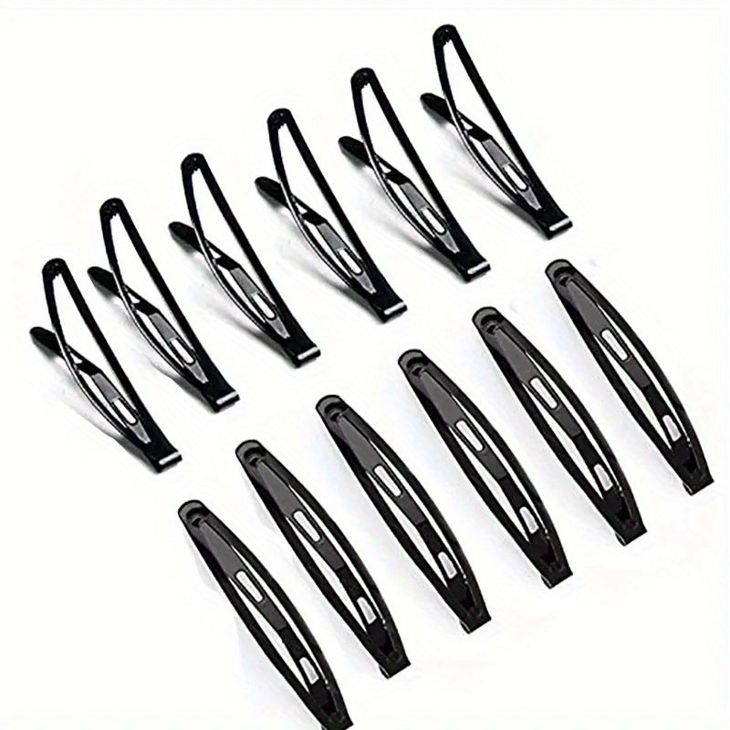 10/20/30-Pack Black Metal Snap Button Barrettes for Women - Elegant Y2K Hair Clips