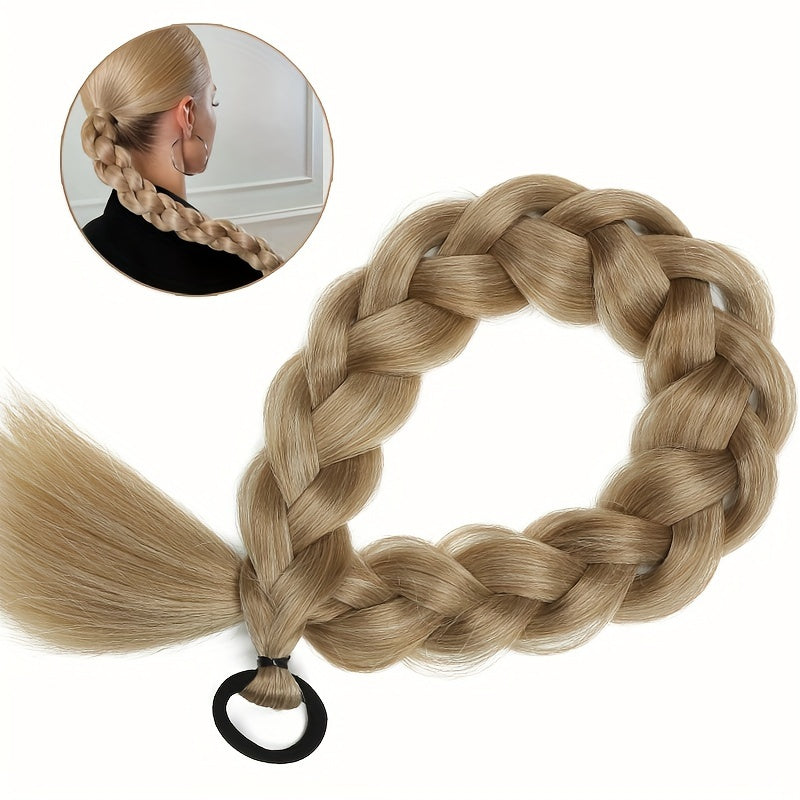 24-Inch (61 cm) Blonde Braided Ponytail Extension with Elastic Band - Heat-Resistant Synthetic Hair