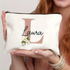 Customizable Floral Makeup Bag - Foldable Polyester Cosmetic Pouch for Travel, Zippered Toiletry Organizer, Machine Washable, Ideal Bachelorette Gift